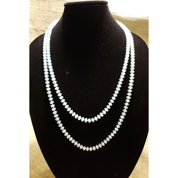 Vtg Unsigned 59" Long Strand Faux Iridescent Blue Bead Necklace 2 or 3 Strand - Picture 3 of 8